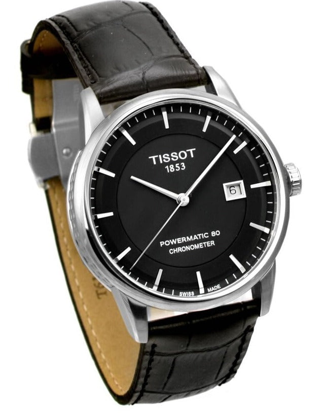 Tissot T Classic Luxury Powermatic 80 Black Dial Black Leather Strap Watch For Men - T086.408.16.051.00