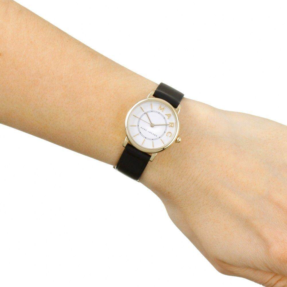 Marc Jacobs Roxy White Dial Black Leather Strap Watch for Women - MJ1537