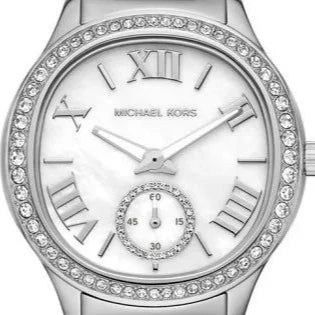 Michael Kors Sage Three-Hand White Dial Silver Steel Strap Watch for Women - MK4807