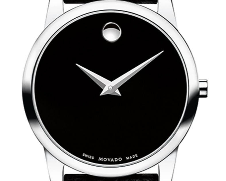 Movado Museum Classic Black Dial Black Leather Strap Watch For Women - 0607015