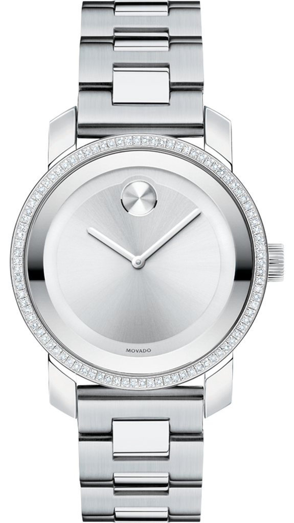 Movado Bold Diamonds Silver Dial Silver Steel Strap Watch for Women - 3600149