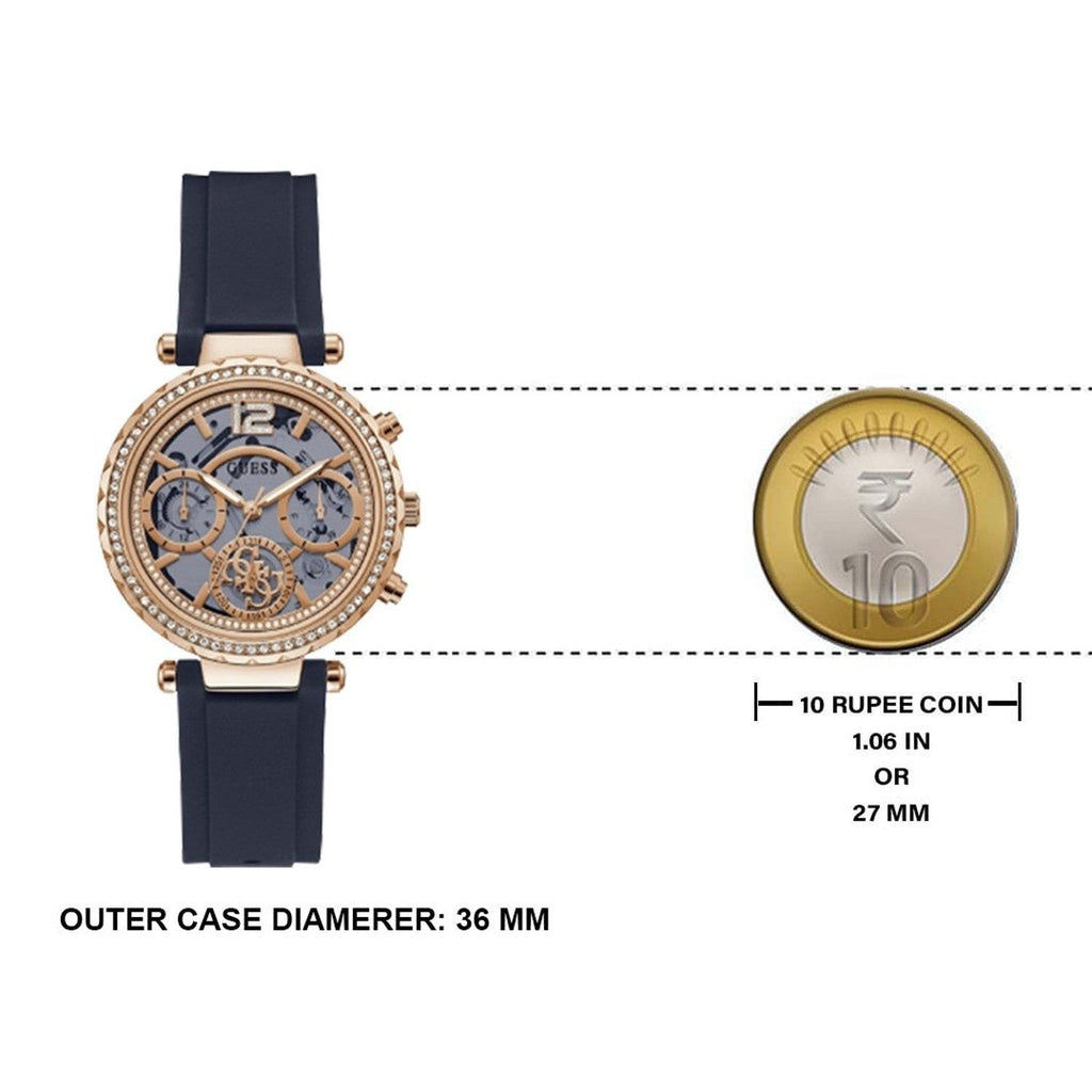 Guess Solistice Diamonds Roe Gold Dial Black Rubber Strap Watch for Women - GW0484L2