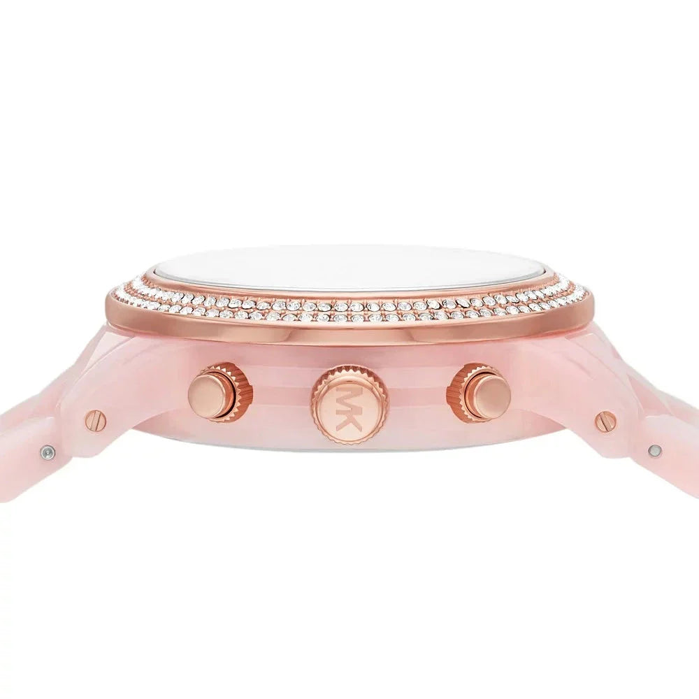 Michael Kors Runway Chronograph White Dial Pink Steel Strap Watch for Women - MK7424