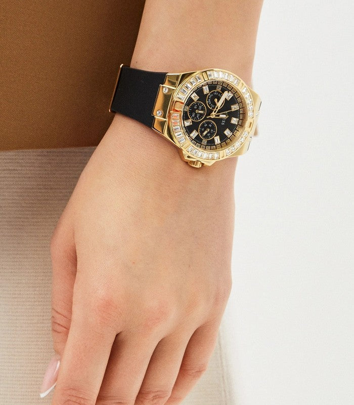 Guess Venus Diamonds Black Dial Black Rubber Strap Watch for Women - GW0118L1