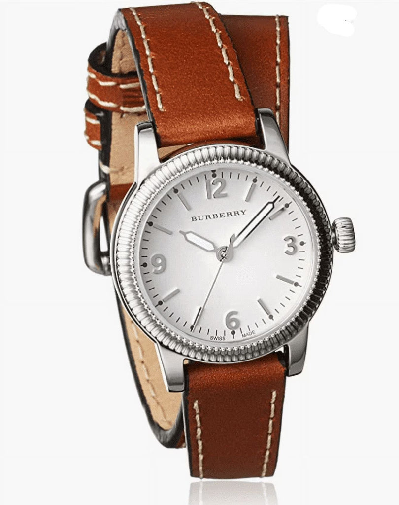 Burberry Utilitarian White Dial Brown Leather Strap Watch for Women - BU7848