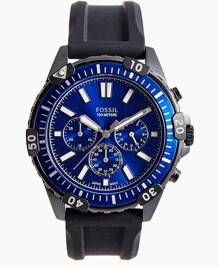 Fossil Garrett Chronograph Blue Dial Black Rubber Strap Watch for Men - FS5695