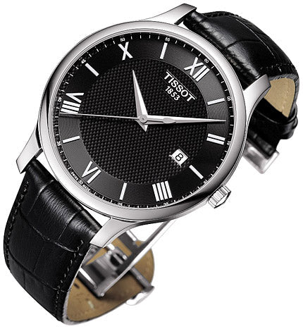 Tissot T Classic Tradition Quartz Black Dial Black Leather Strap Watch For Men - T063.610.16.058.00