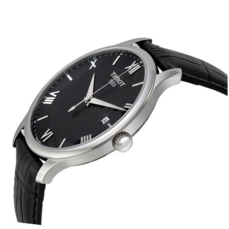 Tissot T Classic Tradition Quartz Black Dial Black Leather Strap Watch For Men - T063.610.16.058.00