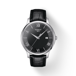 Tissot T Classic Tradition Quartz Black Dial Black Leather Strap Watch For Men - T063.610.16.058.00