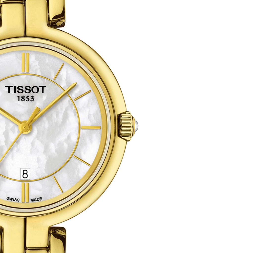 Tissot Flamingo Mother of Pearl White Dial Two Tone Steel Strap Watch For Women - T094.210.22.111.01