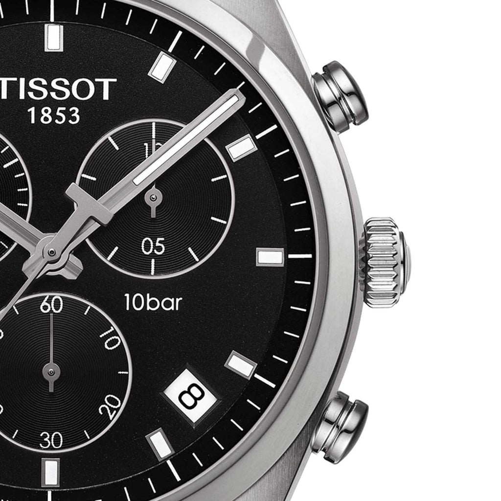 Tissot PR 100 Chronograph Black Dial Black Leather Strap Watch For Men - T101.417.16.051.00