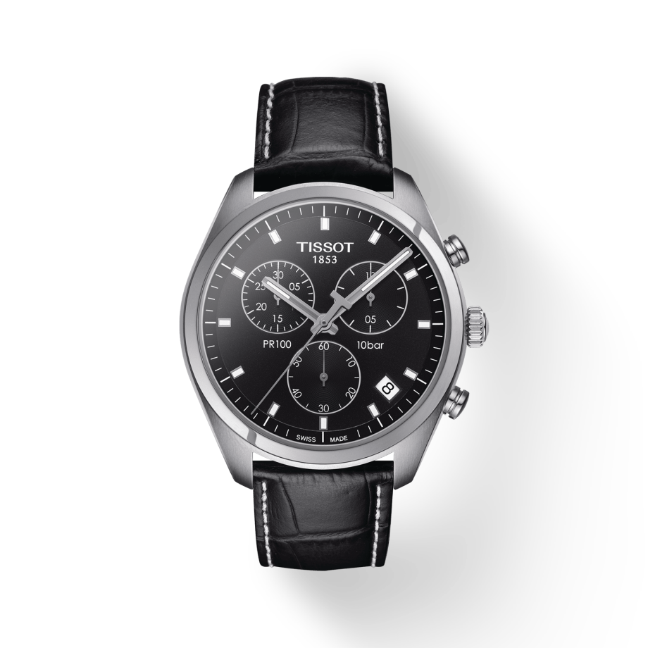 Tissot PR 100 Chronograph Black Dial Black Leather Strap Watch For Men - T101.417.16.051.00