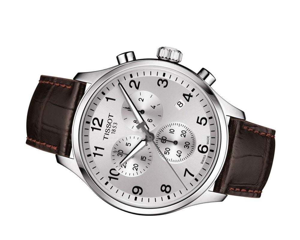 Tissot T Sport Chrono XL Classic Silver Dial Brown Leather Strap Watch For Men - T116.617.16.037.00