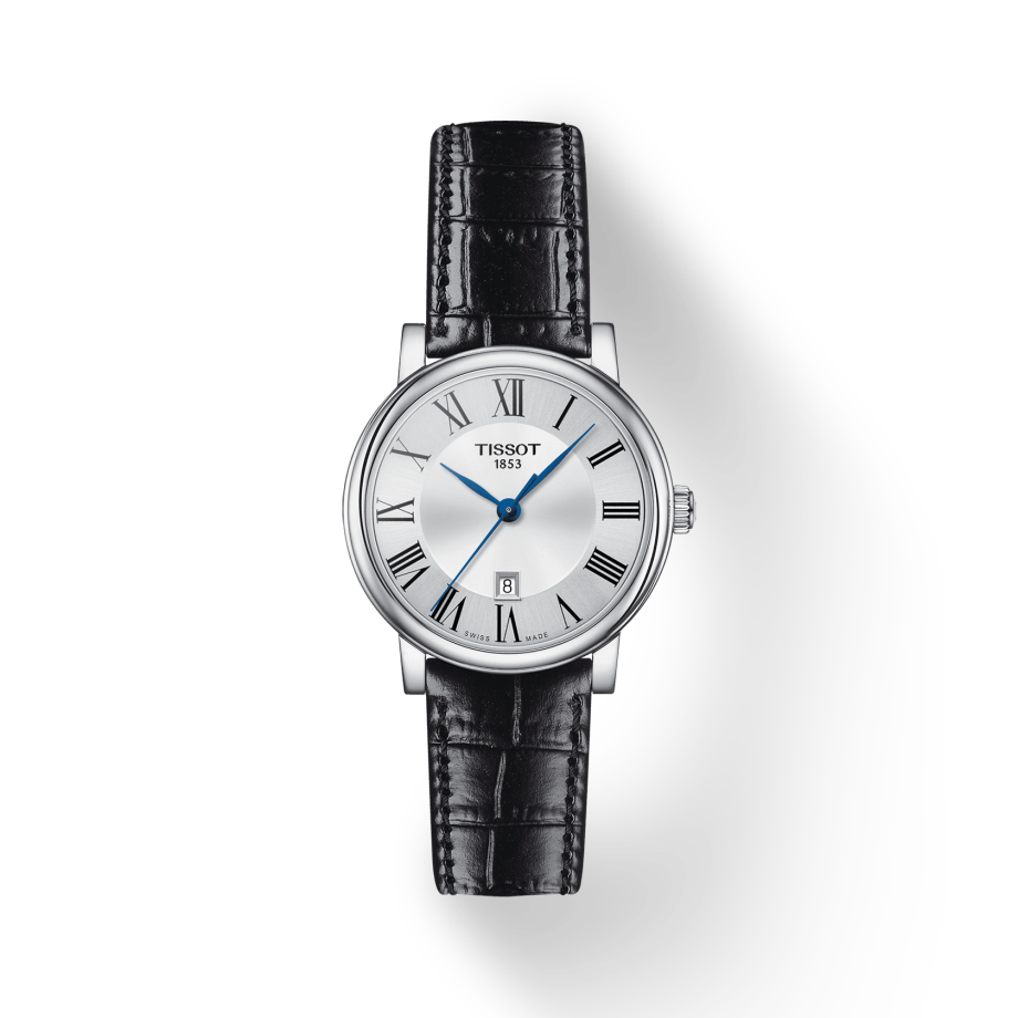 Tissot Carson Premium Lady Silver Dial Black Leather Strap Watch For Women - T122.210.16.033.00