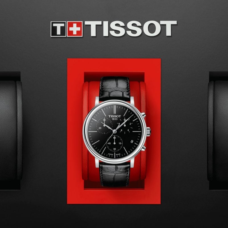 Tissot Carson Premium Chronograph Black Dial Black Leather Strap Watch For Men - T122.417.16.051.00
