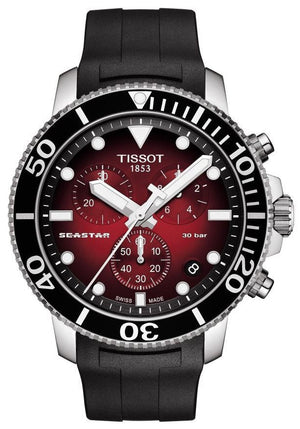 Tissot Seastar 1000 Chronograph Red Dial Black Rubber Strap Watch For Men - T120.417.17.421.00