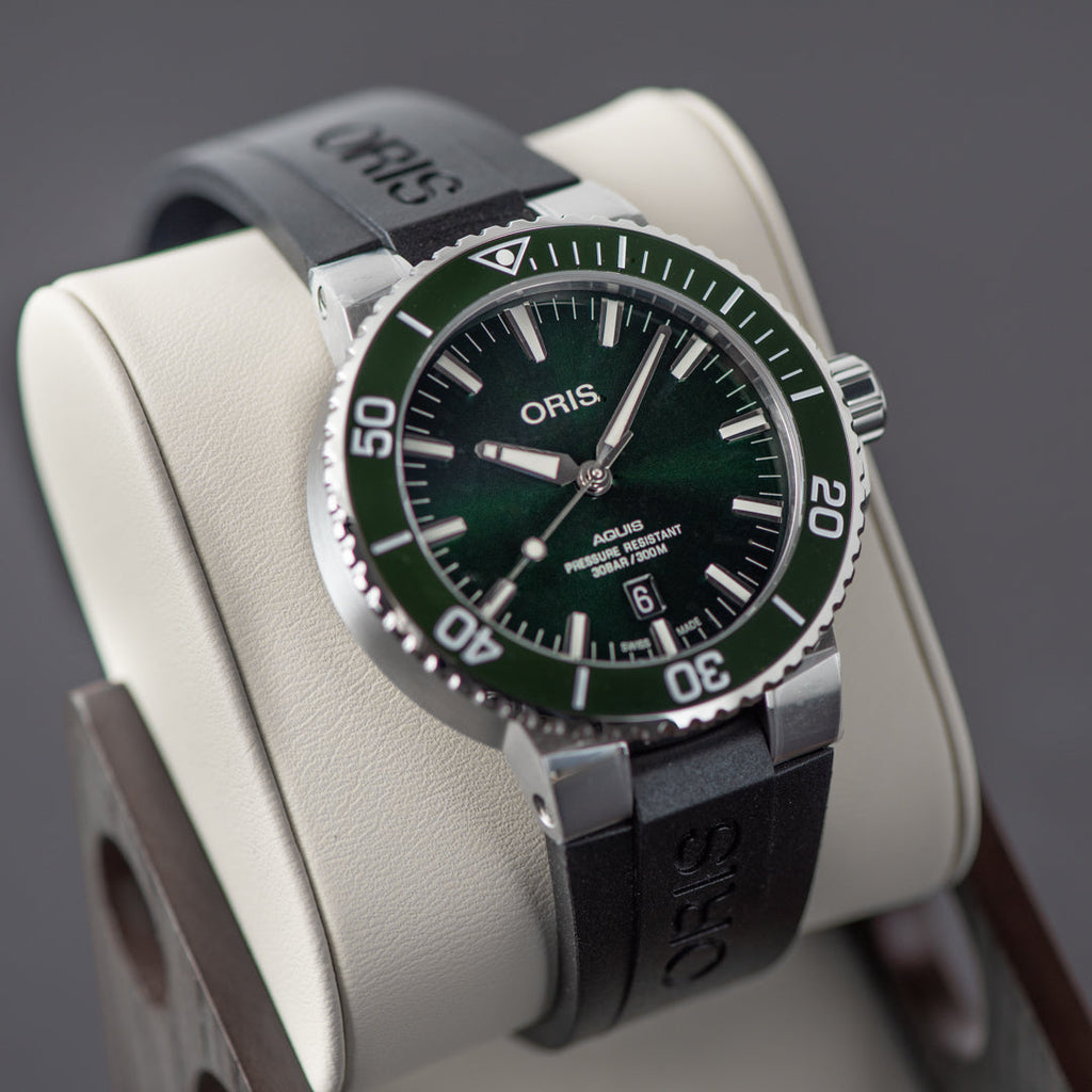 Oris Aquis Date Green Dial Black Rubber Strap Watch for Men - 0173377304157-0742464EB