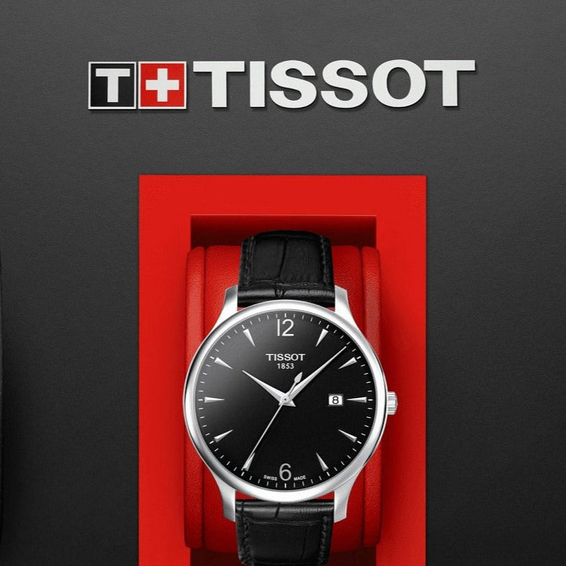 Tissot T Classic Tradition Black Dial Black Leather Strap Watch For Men - T063.610.16.057.00