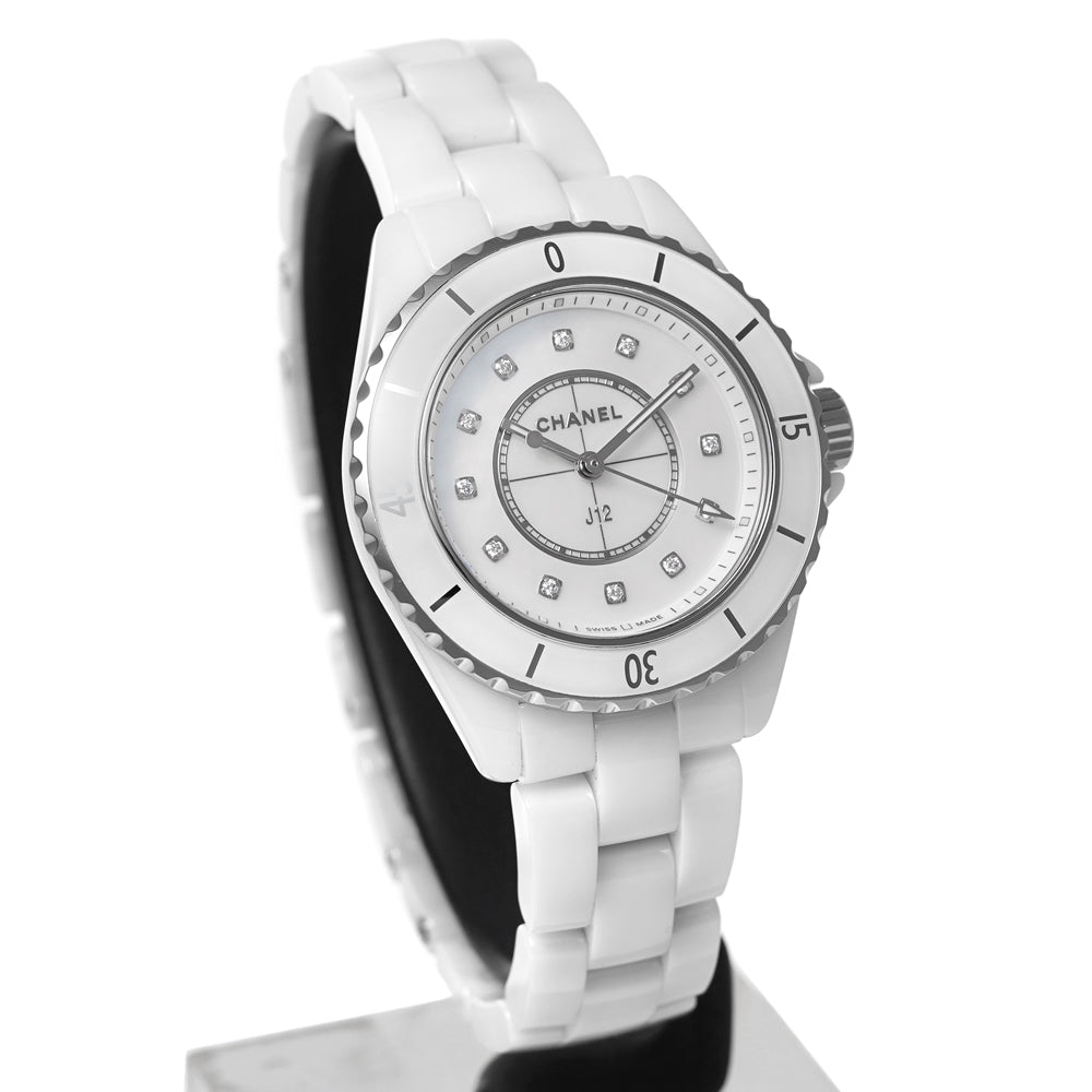 Chanel J12 Diamonds Mother of Pearl White Dial White Steel Strap Watch for Women - J12 H5704