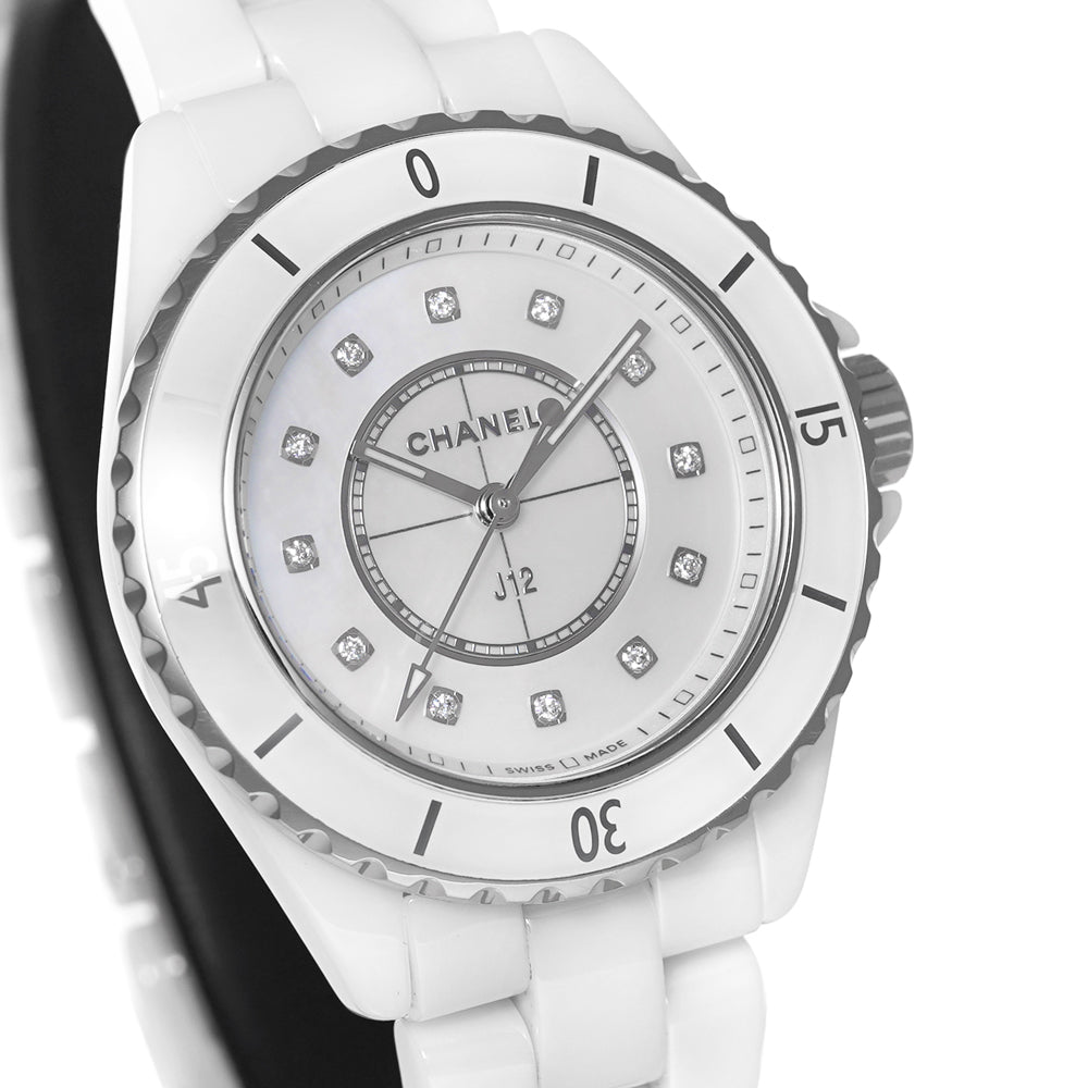 Chanel J12 Diamonds Mother of Pearl White Dial White Steel Strap Watch for Women - J12 H5704