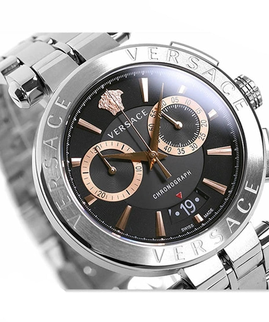 Versace Aion Chronograph Black Dial Silver Steel Strap Watch For Men - VE1D01019