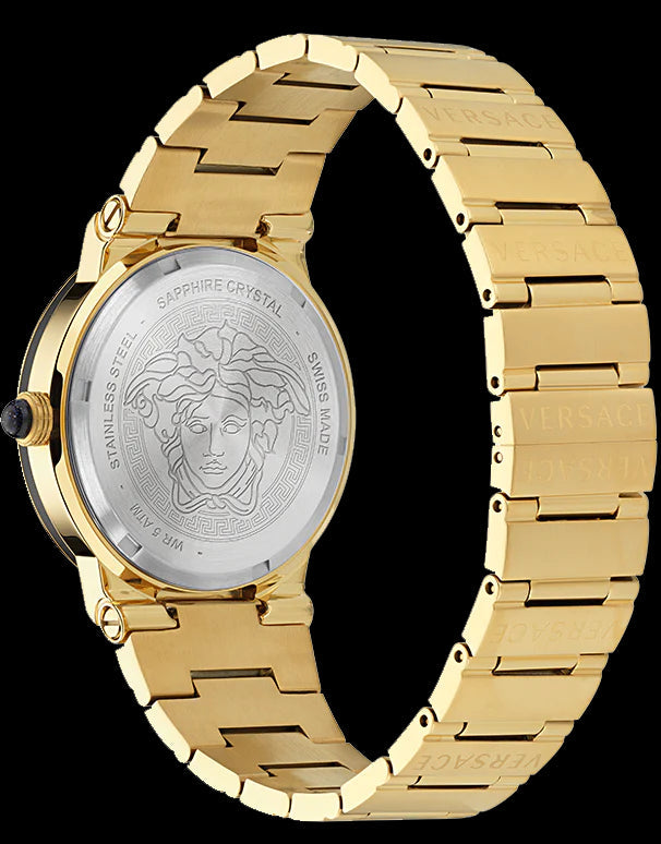 Versace Greca Moonphase Quartz Black Dial Gold Steel Strap Watch for Men - VE7G00323