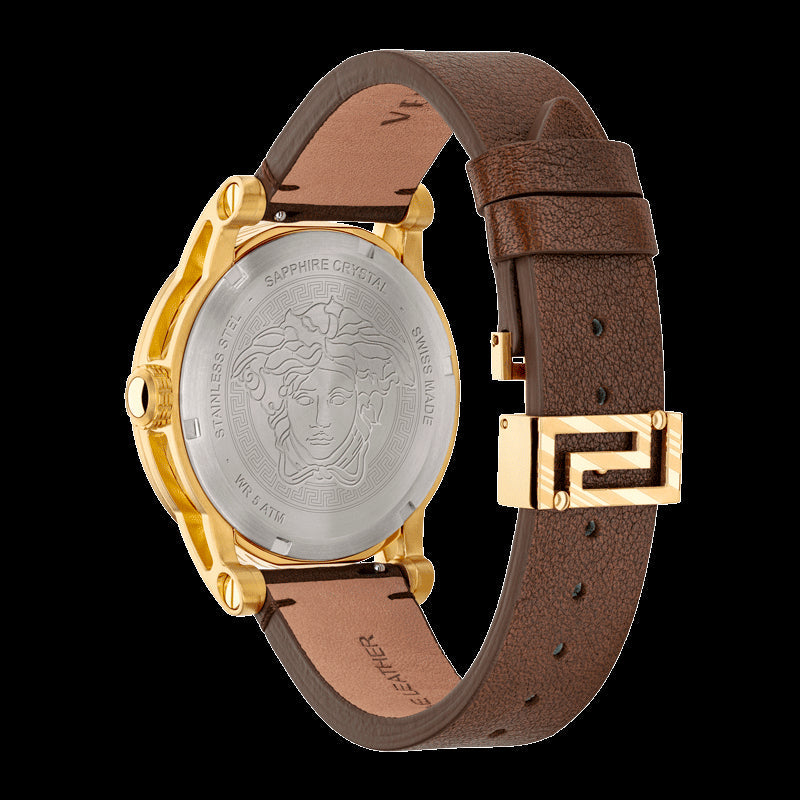 Versace Code Quartz Blue Dial Brown Leather Strap Watch For Men - VEPO00220