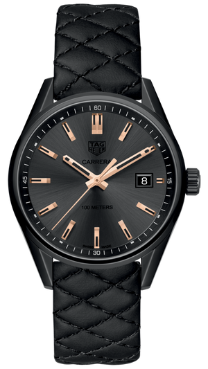 Tag Heuer Carrera Special Edition Black Dial Black Leather Strap Watch for Women - WAR1113.FC6392