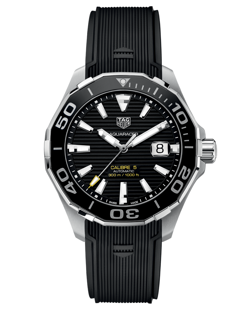 Tag Heuer Aquaracer Calibre 5 Automatic Black Dial Black Rubber Strap Watch for Men - WAY201A.FT6142