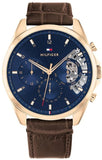 Tommy Hilfiger Baker Chronograph Blue Dial Brown Leather Strap Watch For Men - 1710453