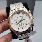 Emporio Armani Zeta Chronograph Quartz White Dial Two Tone Steel Strap Watch For Men - AR1998