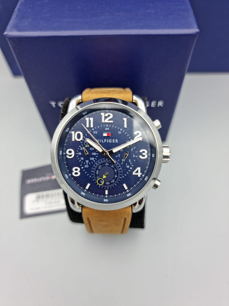 Tommy Hilfiger Briggs Chronograph Blue Dial Brown Leather Strap Watch for Men - 1791424