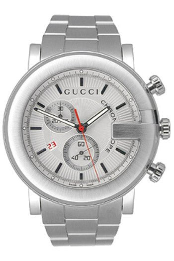 Gucci G Chrono Chronograph White Dial Silver Steel Strap Watch For Men - YA101339