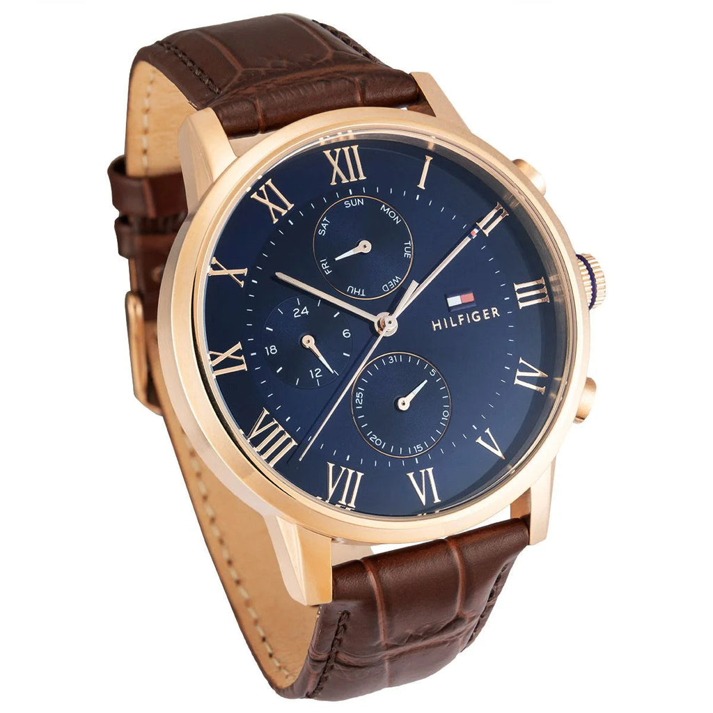 Tommy Hilfiger Kane Chronograph Blue Dial Brown Leather Strap Watch for Men - 1791399