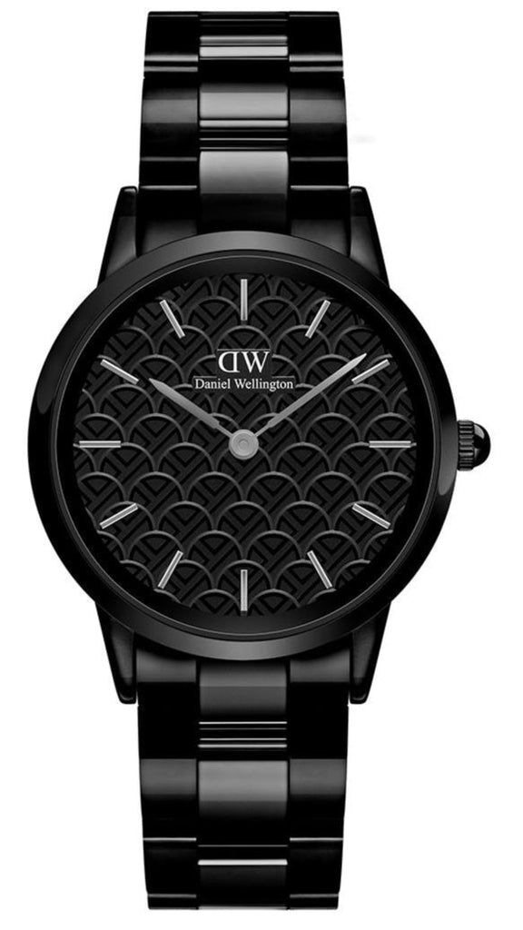 Daniel Wellington Iconic Link Ceramic Black Dial Black Steel Strap Watch For Women - DW00100414