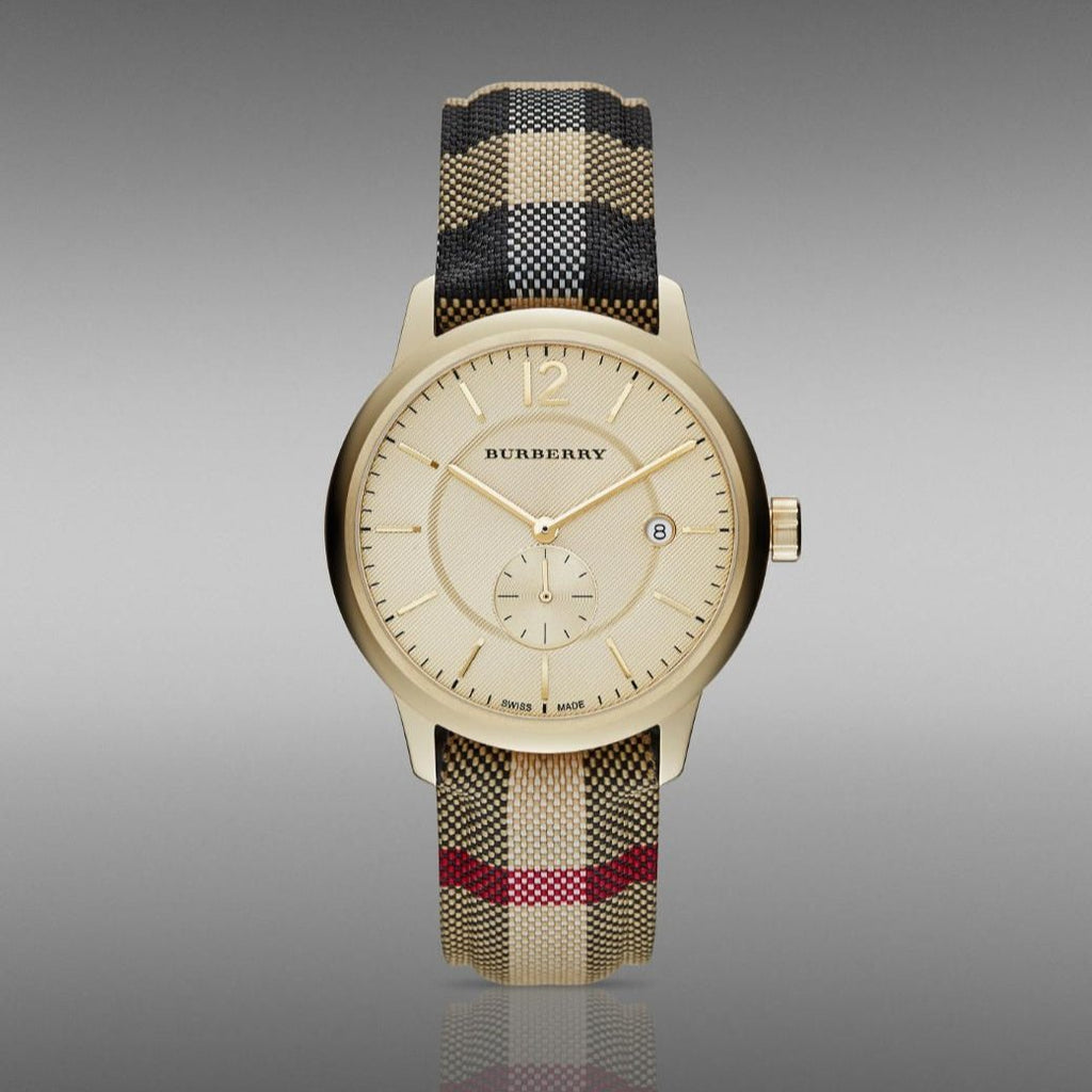 Burberry The Classic Round Gold Dial Brown Leather Strap Unisex Watch - BU10001