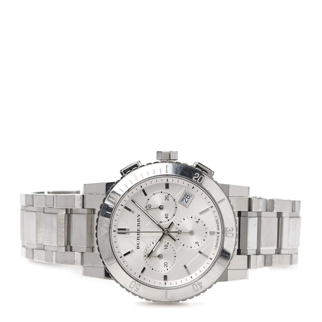 Burberry City Chronograph White Dial Silver Steel Strap Watch For Women - BU9700