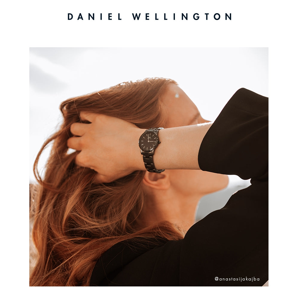 Daniel Wellington Iconic Link Ceramic Black Dial Black Steel Strap Watch For Women - DW00100414