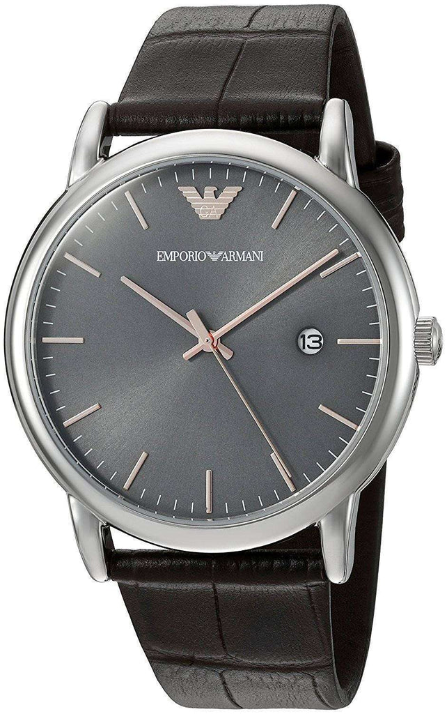 Emporio Armani Luigi Quartz Gray Dial Brown Leather Strap Watch For Men - AR1996