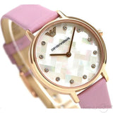 Emporio Armani Kappa Mother Of Pearl White Dial Pink Leather Strap Watch For Women - AR11130