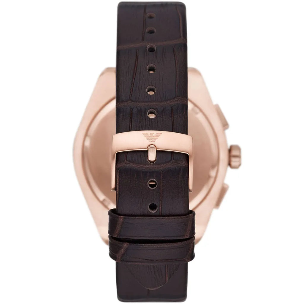 Emporio Armani Federico Chronograph Blue Dial Brown Leather Strap Watch For Men - AR11563