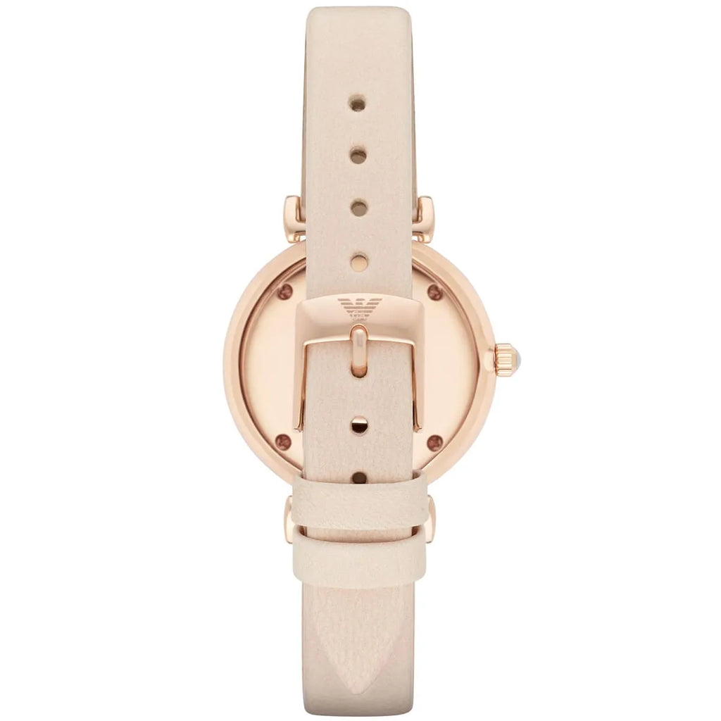 Emporio Armani Gianni T Bar Quartz White Dial Beige Leather Strap Watch For Women - AR1927