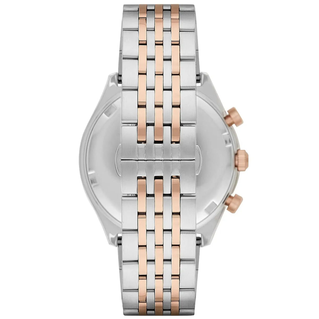 Emporio Armani Zeta Chronograph Quartz White Dial Two Tone Steel Strap Watch For Men - AR1998