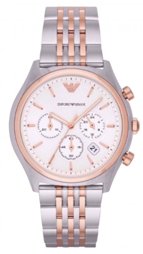 Emporio Armani Zeta Chronograph Quartz White Dial Two Tone Steel Strap Watch For Men - AR1998