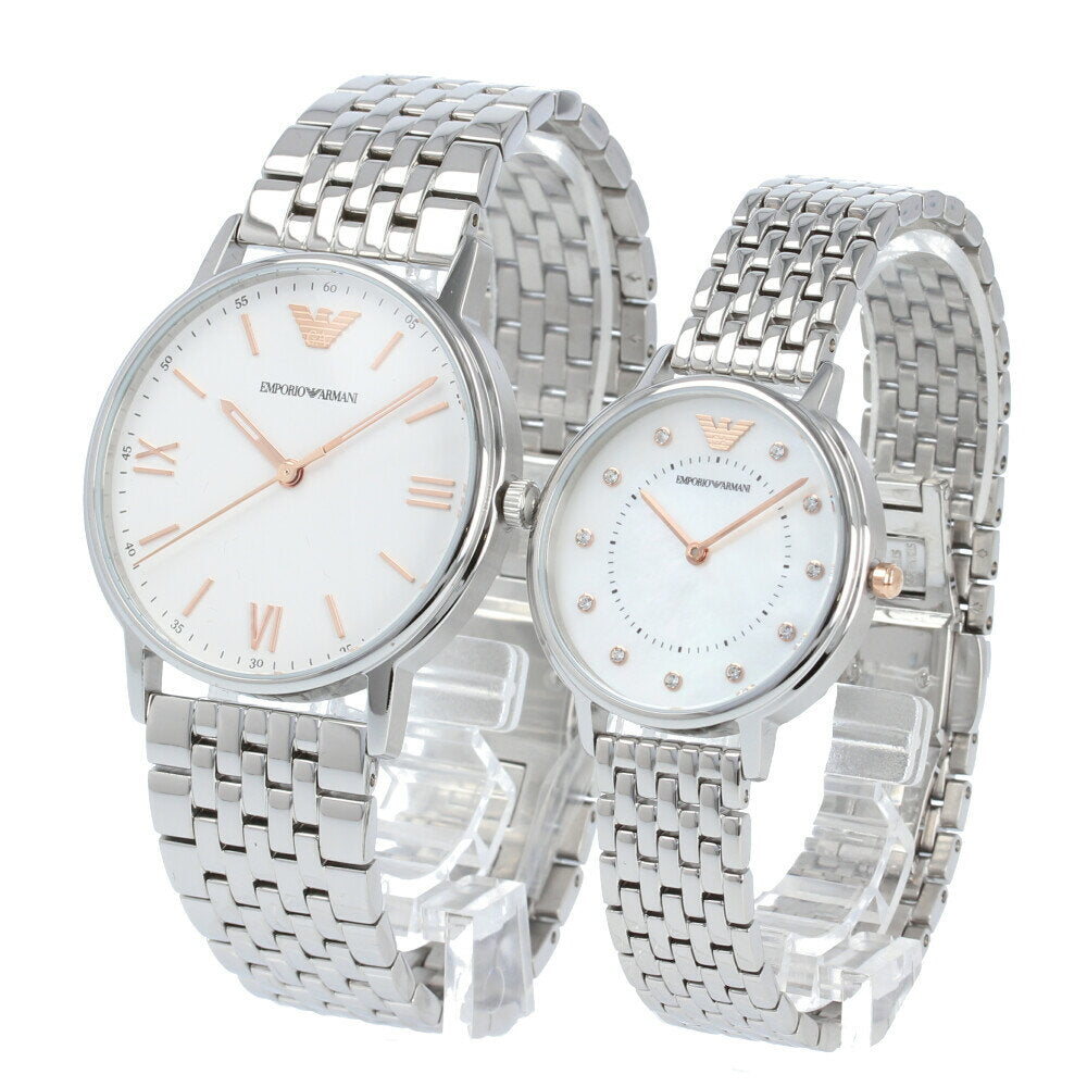 Emporio Armani Kappa Quartz White Dial Silver Steel Strap Watch For Men - AR80014