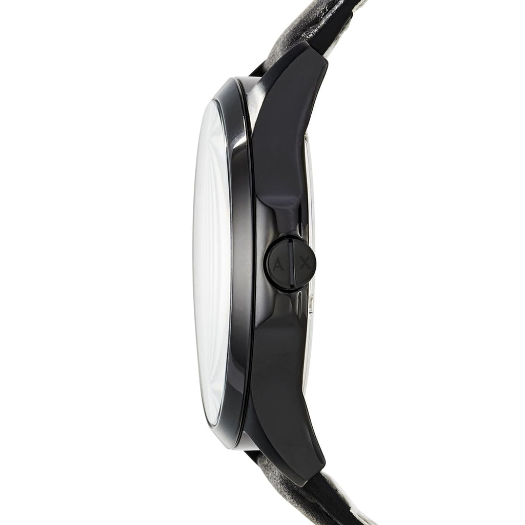 Armani Exchange Hampton Chronograph Black Dial Black Leather Strap Watch For Men - AX2400