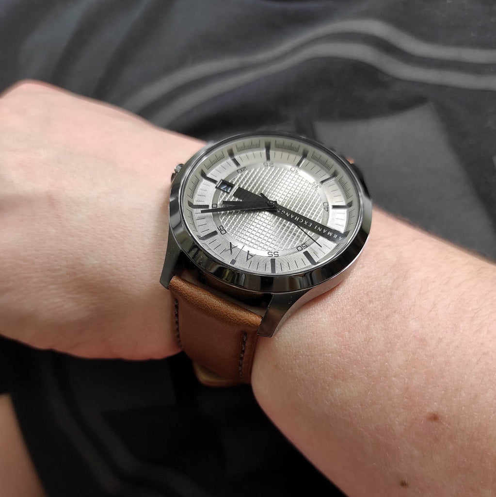 Armani Exchange Hampton Chronograph Grey Dial Brown Leather Strap Watch For Men - AX2414