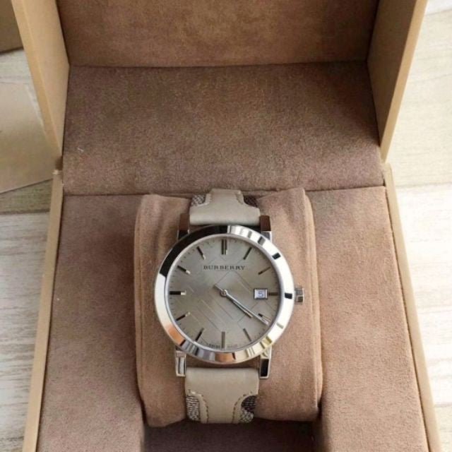 Burberry The City Beige Dial Tan Leather Strap Watch for Women - BU9021