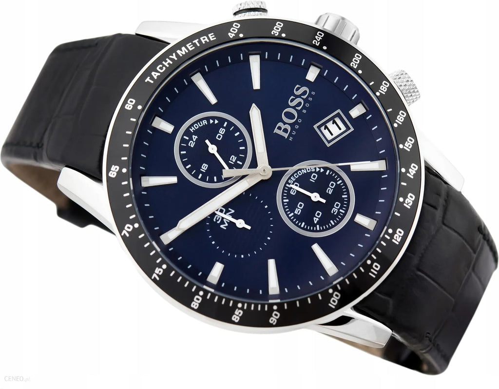 Hugo Boss Rafale Chronograph Quartz Blue Dial Black Leather Strap Watch For Men - HB1513391