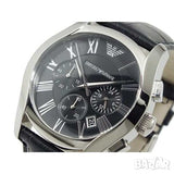 Emporio Armani Valente Chronograph Black Dial Black Leather Strap Watch For Men - AR1633